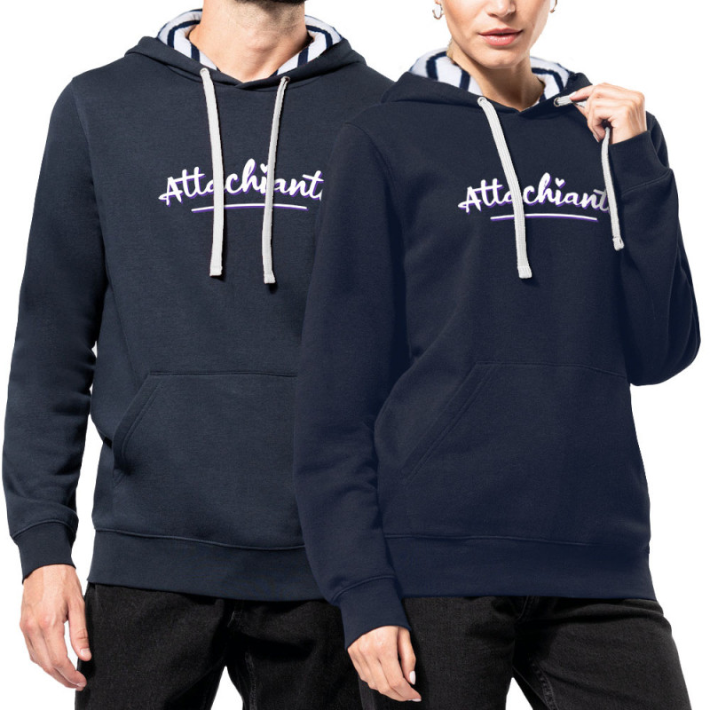 Sweat capuche à motifs unisexe bleu marine et marinière Attachiante (Gondrax,Humour,Slogans Débiles)
