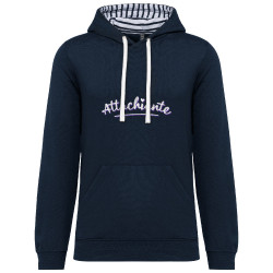 Sweat capuche à motifs unisexe bleu marine et marinière Attachiante (Gondrax,Humour,Slogans Débiles)