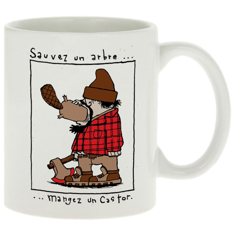 Mug blanc Sauvez un arbre Mangez un castor (Humour,Animaux)