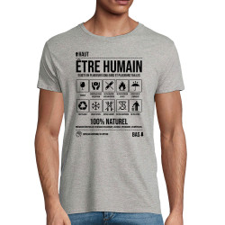 T-shirt homme coton bio gris chiné Etre humain (Gondrax,Humour,Slogans Débiles)