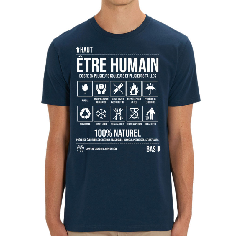 T-shirt homme coton bio bleu marine Etre humain (Gondrax,Humour,Slogans Débiles)
