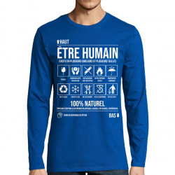 T-shirt homme manches longues bleu royal Etre humain (Gondrax,Humour,Slogans Débiles)