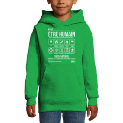Sweat enfant à capuche vert prairie Etre humain (Gondrax,Humour,Slogans Débiles)
