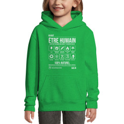 Sweat enfant à capuche vert prairie Etre humain (Gondrax,Humour,Slogans Débiles)