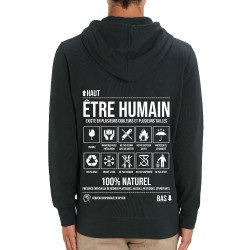 Sweat homme zippé à capuche coton bio noir Etre humain (Gondrax,Humour,Slogans Débiles)