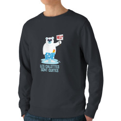 Sweat homme bio col rond gris anthracite Les calottes sont cuites (Andy,Humour,Animaux,Ecologie)