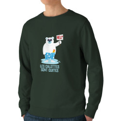 Sweat homme bio col rond vert foncé Les calottes sont cuites (Andy,Humour,Animaux,Ecologie)