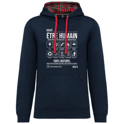 Sweat capuche à motifs unisexe bleu marine et rouge tartan Etre humain (Gondrax,Humour,Slogans Débiles)