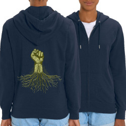 Sweat femme zippé à capuche coton bio bleu marine Militant écolo (Gondrax,Slogans engagés,Ecologie)