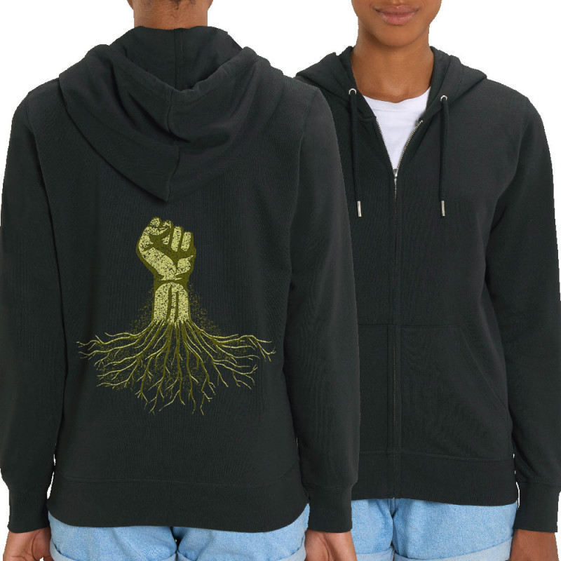 Sweat femme zippé à capuche coton bio noir Militant écolo (Gondrax,Slogans engagés,Ecologie)