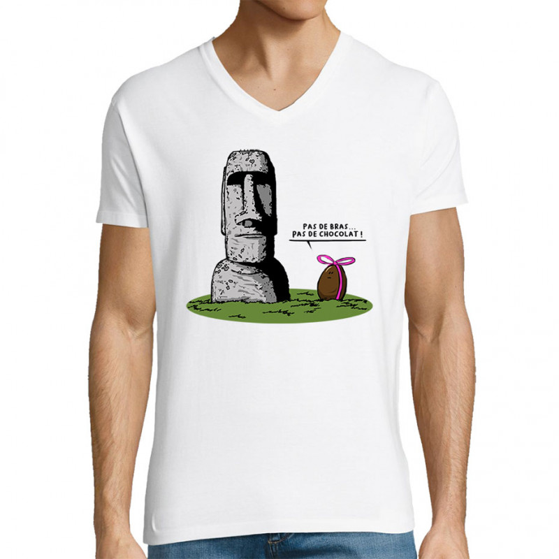 T-shirt homme col V blanc Pas de bras pas de chocolat (Gondrax,Humour,Fruits & Légumes)