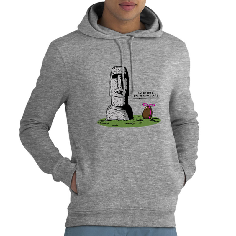 Sweat homme à capuche coton bio gris chiné Pas de bras pas de chocolat (Gondrax,Humour,Fruits & Légumes)