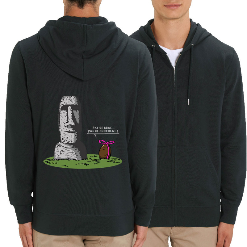 Sweat homme zippé à capuche coton bio noir Pas de bras pas de chocolat (Gondrax,Humour,Fruits & Légumes)