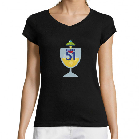 T-shirt femme col V "Zone 51"