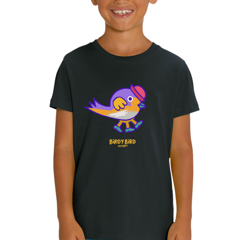 T-shirt enfant coton bio noir Birdy Bird (Michel Gondry,Gondry©,Animaux)