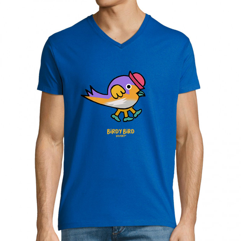 T-shirt homme col V bleu royal Birdy Bird (Michel Gondry,Gondry©,Animaux)