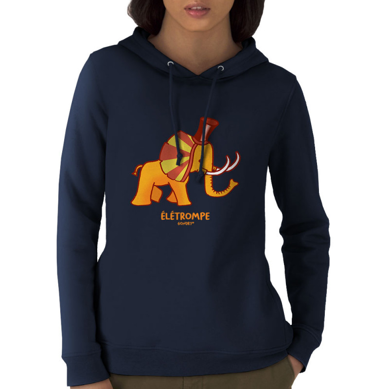 Sweat femme à capuche coton bio bleu marine élétrompe (Michel Gondry,Gondry©,Animaux)