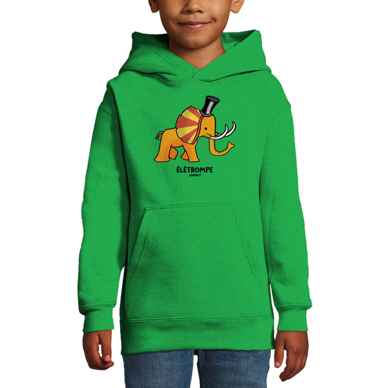 Sweat enfant à capuche vert prairie élétrompe (Michel Gondry,Gondry©,Animaux)