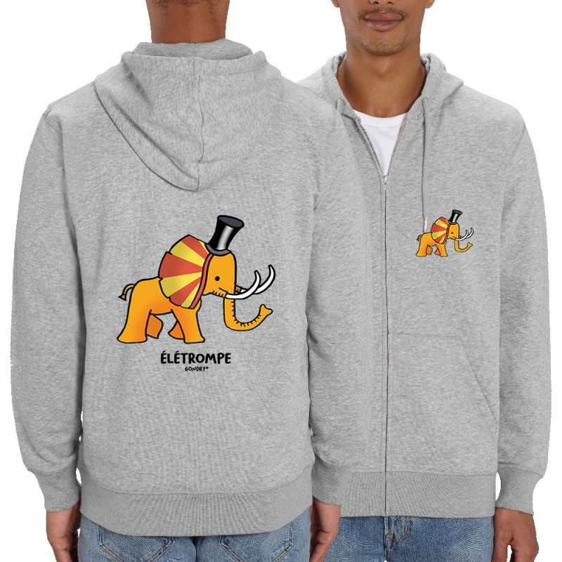 Sweat homme zippé à capuche coton bio gris chiné élétrompe (Michel Gondry,Gondry©,Animaux)