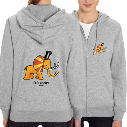 Sweat femme zippé à capuche coton bio gris chiné élétrompe (Michel Gondry,Gondry©,Animaux)