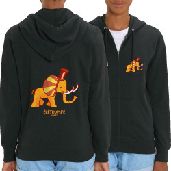 Sweat femme zippé à capuche coton bio noir élétrompe (Michel Gondry,Gondry©,Animaux)