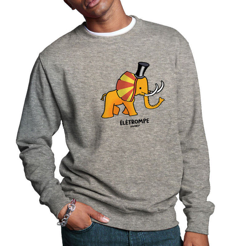 Sweat homme col rond gris chiné élétrompe (Michel Gondry,Gondry©,Animaux)