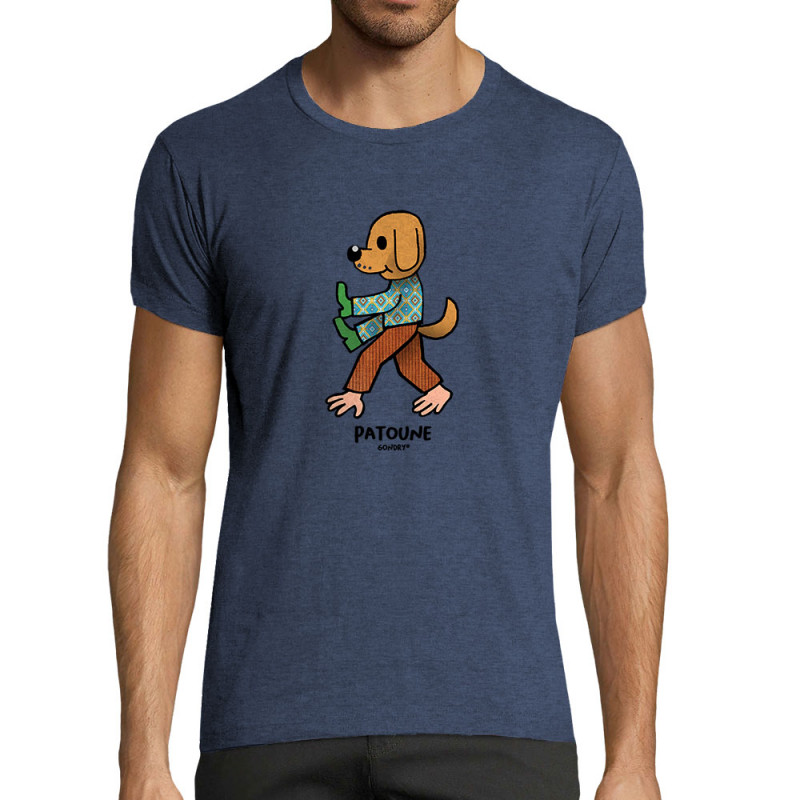 T-shirt homme fit bleu denim chiné Patoune (Michel Gondry,Gondry©,Animaux)