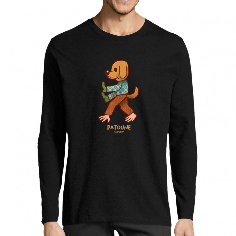T-shirt homme manches longues noir Patoune (Michel Gondry,Gondry©,Animaux)