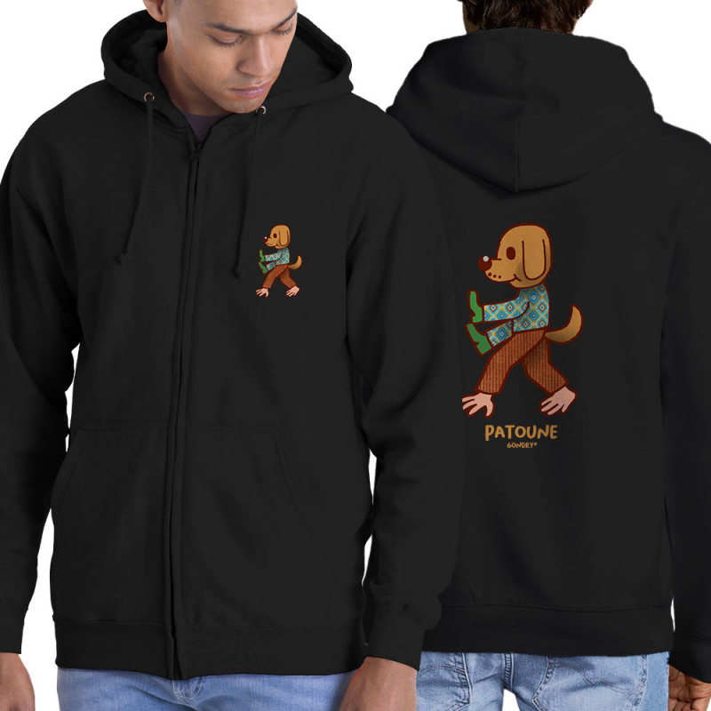 Sweat homme à capuche zippé noir Patoune (Michel Gondry,Gondry©,Animaux)