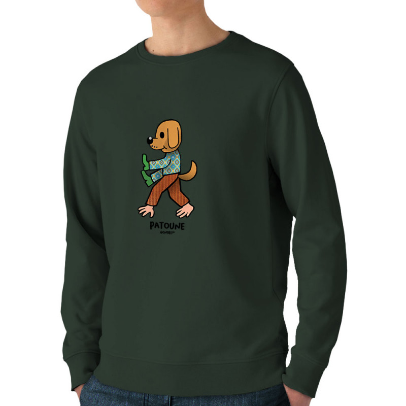 Sweat homme bio col rond vert foncé Patoune (Michel Gondry,Gondry©,Animaux)