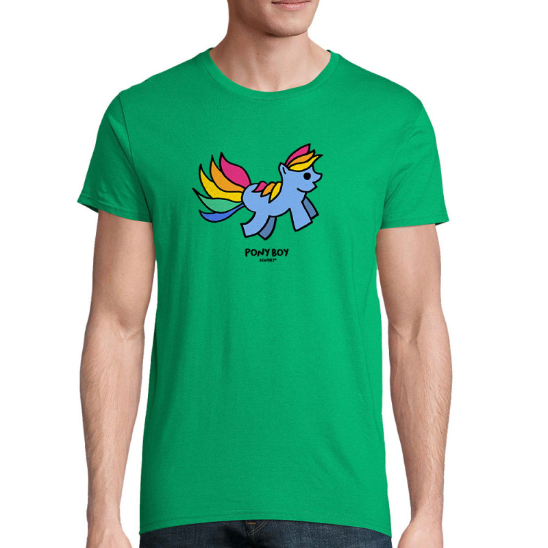 T-shirt homme coton bio vert prairie Pony Boy (Michel Gondry,Gondry©,Animaux)