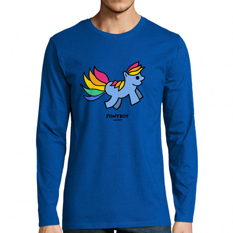 T-shirt homme manches longues bleu royal Pony Boy (Michel Gondry,Gondry©,Animaux)