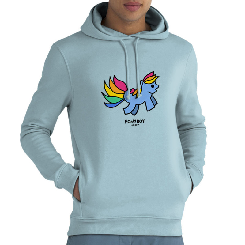 Sweat homme à capuche coton bio bleu ciel Pony Boy (Michel Gondry,Gondry©,Animaux)