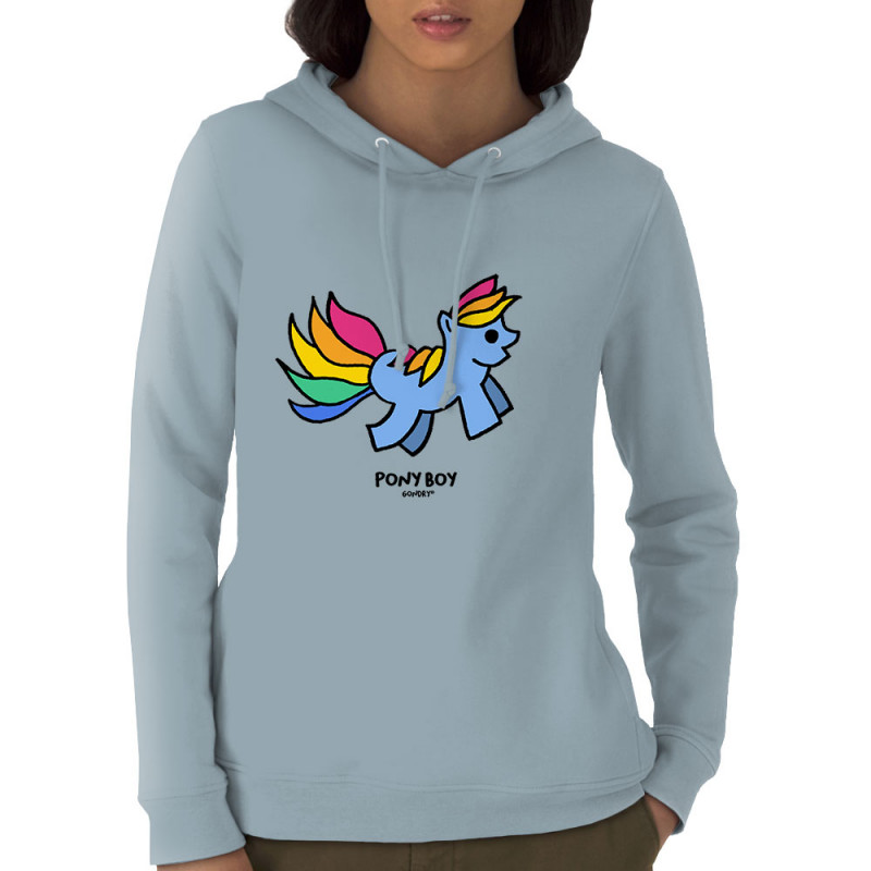Sweat femme à capuche coton bio bleu ciel Pony Boy (Michel Gondry,Gondry©,Animaux)