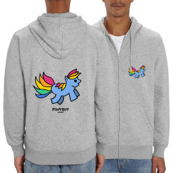 Sweat homme zippé à capuche coton bio gris chiné Pony Boy (Michel Gondry,Gondry©,Animaux)