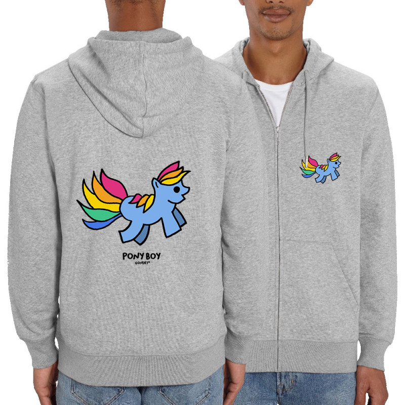 Sweat homme zippé à capuche coton bio gris chiné Pony Boy (Michel Gondry,Gondry©,Animaux)