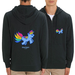 Sweat homme zippé à capuche coton bio noir Pony Boy (Michel Gondry,Gondry©,Animaux)