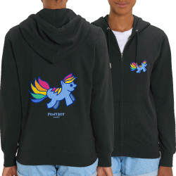 Sweat femme zippé à capuche coton bio noir Pony Boy (Michel Gondry,Gondry©,Animaux)