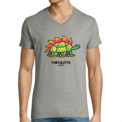 T-shirt homme col V gris chiné Tortulette (Michel Gondry,Gondry©,Animaux)