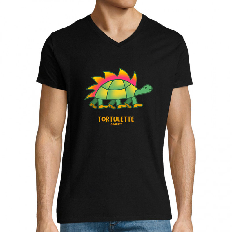 T-shirt homme col V noir Tortulette (Michel Gondry,Gondry©,Animaux)