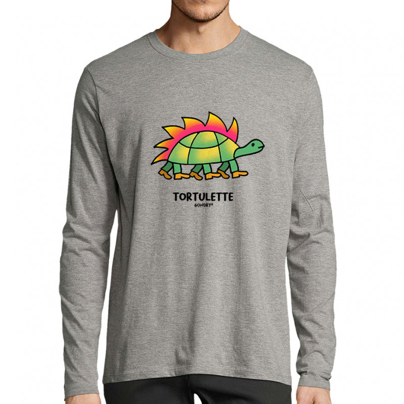 T-shirt homme manches longues gris chiné Tortulette (Michel Gondry,Gondry©,Animaux)