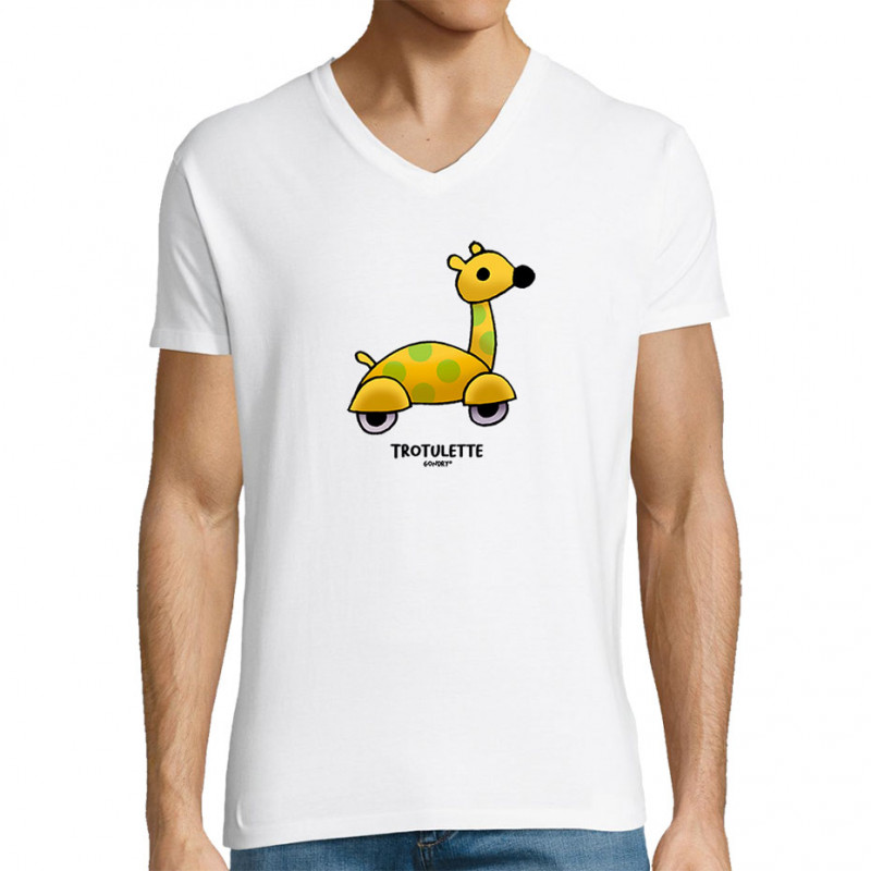 T-shirt homme col V blanc Trotulette (Michel Gondry,Gondry©,Animaux)