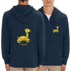 Sweat homme zippé à capuche coton bio bleu marine Trotulette (Michel Gondry,Gondry©,Animaux)