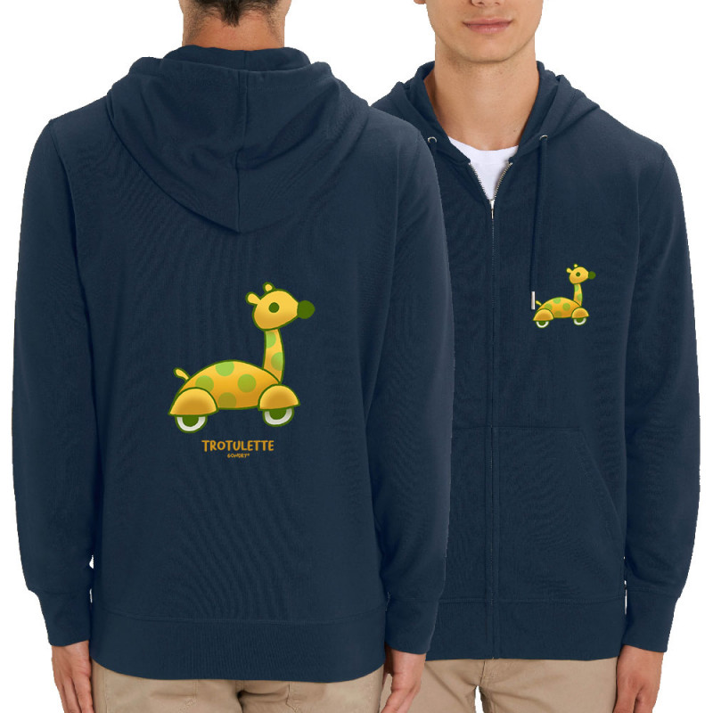 Sweat homme zippé à capuche coton bio bleu marine Trotulette (Michel Gondry,Gondry©,Animaux)