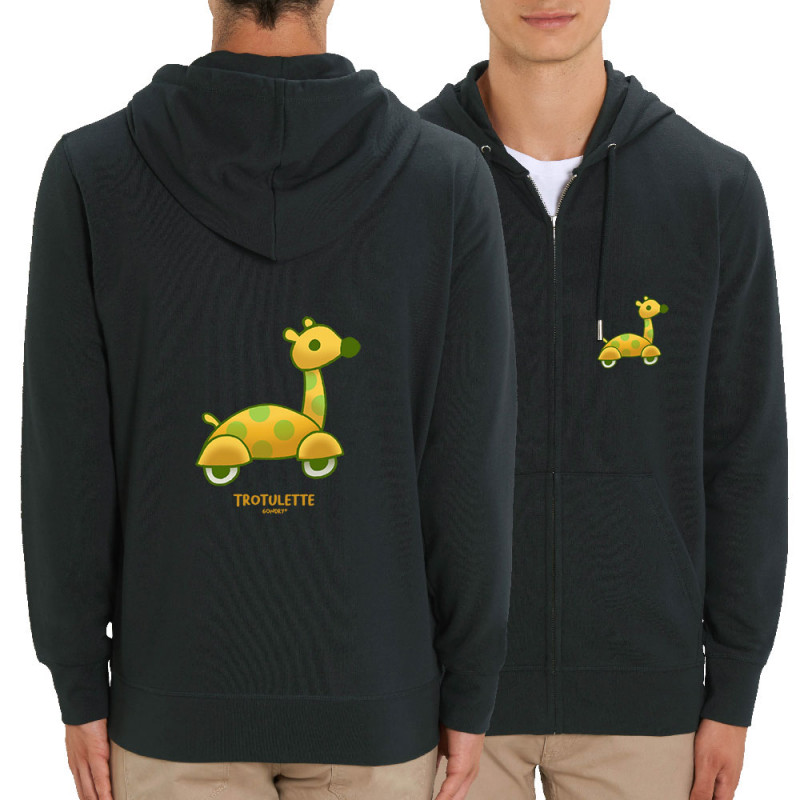 Sweat homme zippé à capuche coton bio noir Trotulette (Michel Gondry,Gondry©,Animaux)
