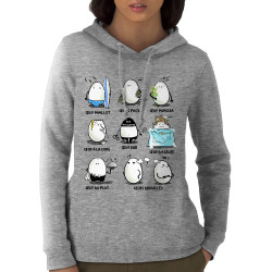 Sweat femme à capuche coton bio gris chiné Les 9 nœufs (Gondrax,Humour,Fruits & Légumes)