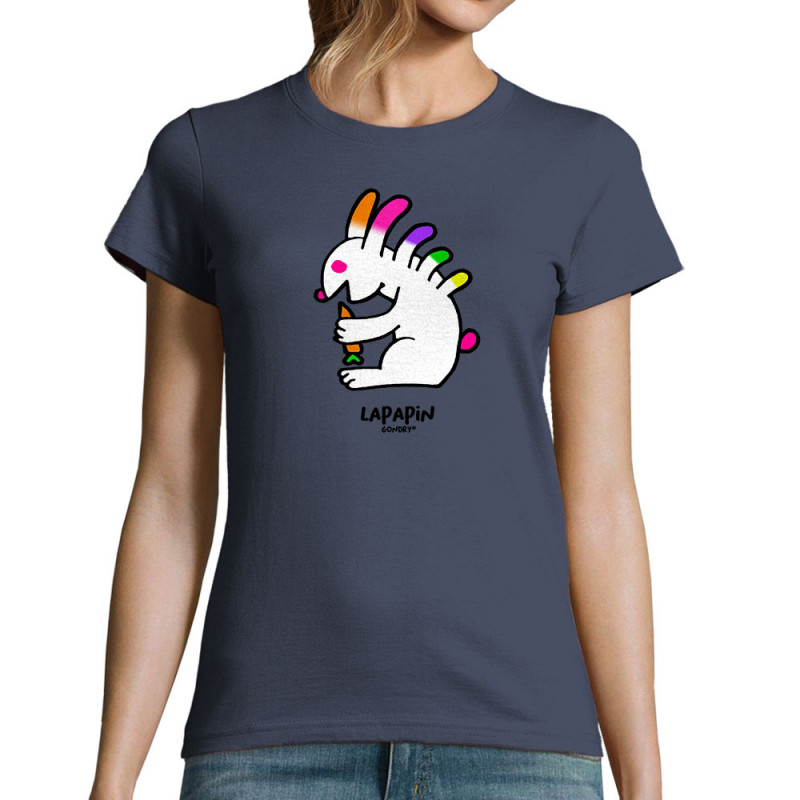 T-shirt femme bleu denim Lapapin (Michel Gondry,Gondry©,Animaux)