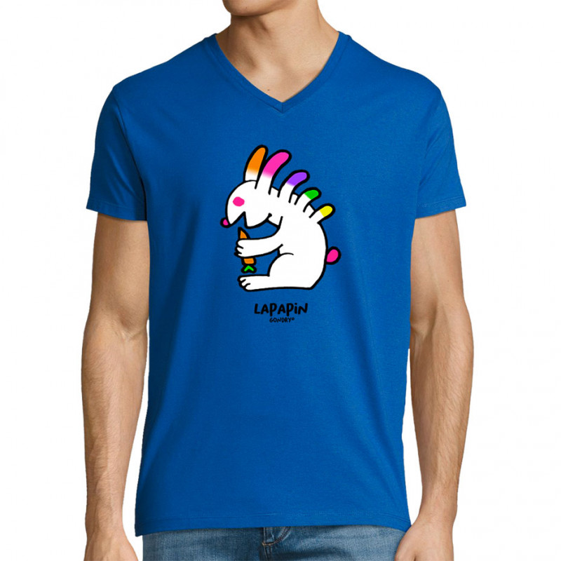 T-shirt homme col V bleu royal Lapapin (Michel Gondry,Gondry©,Animaux)