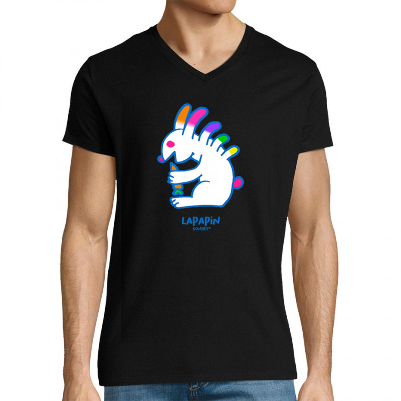 T-shirt homme col V noir Lapapin (Michel Gondry,Gondry©,Animaux)