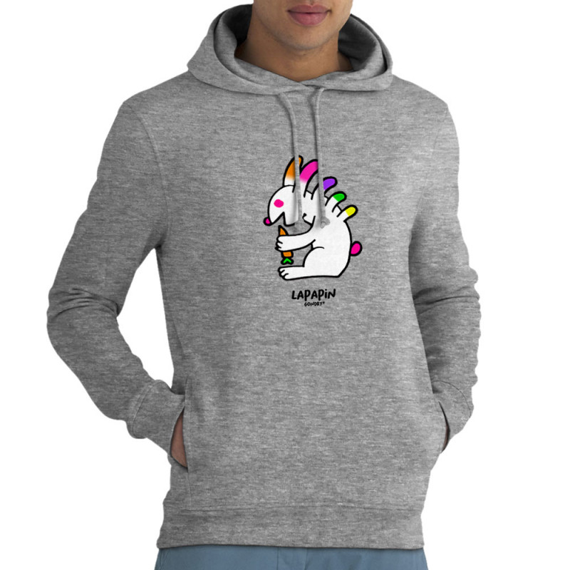 Sweat homme à capuche coton bio gris chiné Lapapin (Michel Gondry,Gondry©,Animaux)
